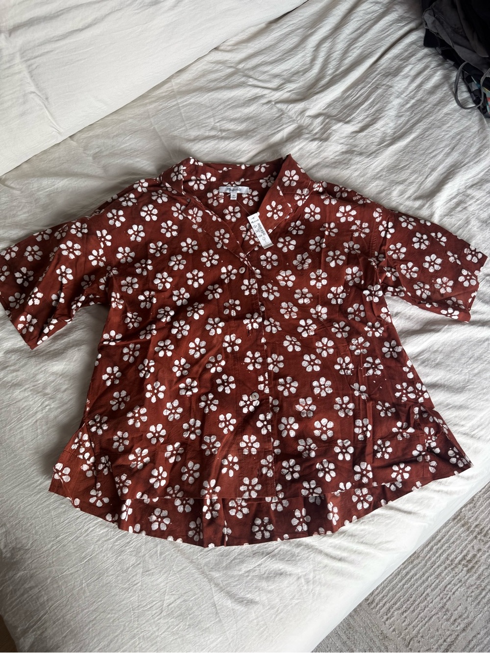 NWT Madewell Rust Brown Floral Button-Up Short Sleeve Blouse